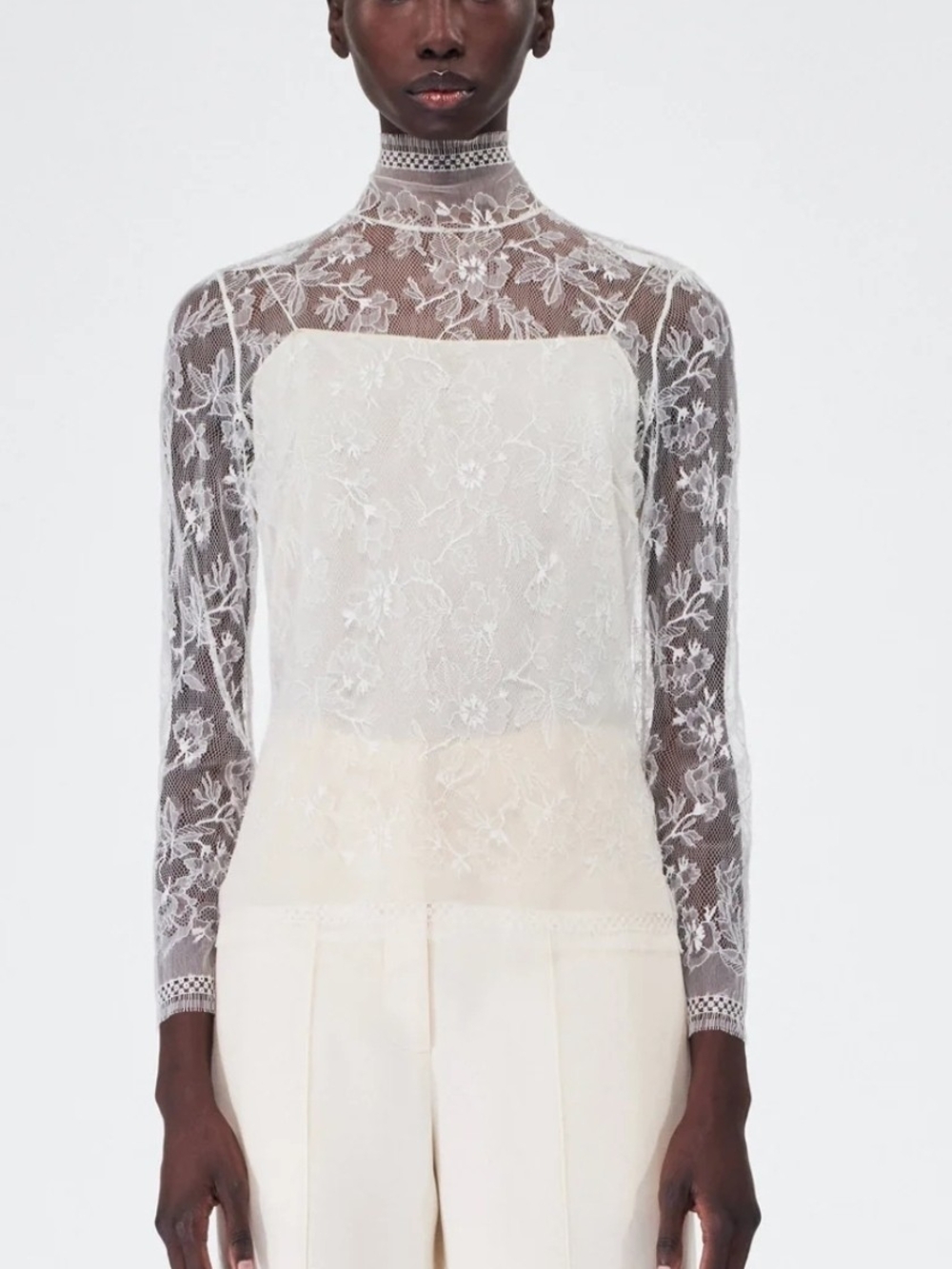 Adam Lippes Samira Chantilly Lace Turtleneck